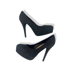 LC Lauren Conrad 5"Heels Stiletto Size 8 Black Faux Suede Platform Pumps Johanna